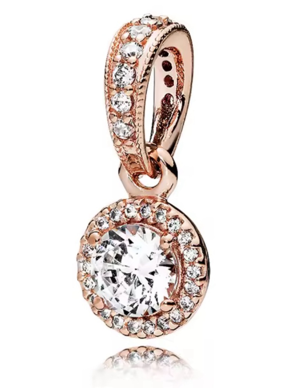 NWOT Rose Classic Elegance Pendant Dangle Charm w/ Clear Zirconia Silver 925